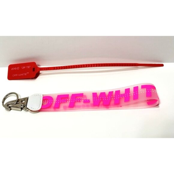 Off-White Clear /Pink Keychain Industrial Strap w/ Zip Tie Logo Tag Key Holder - Picture 3 of 6